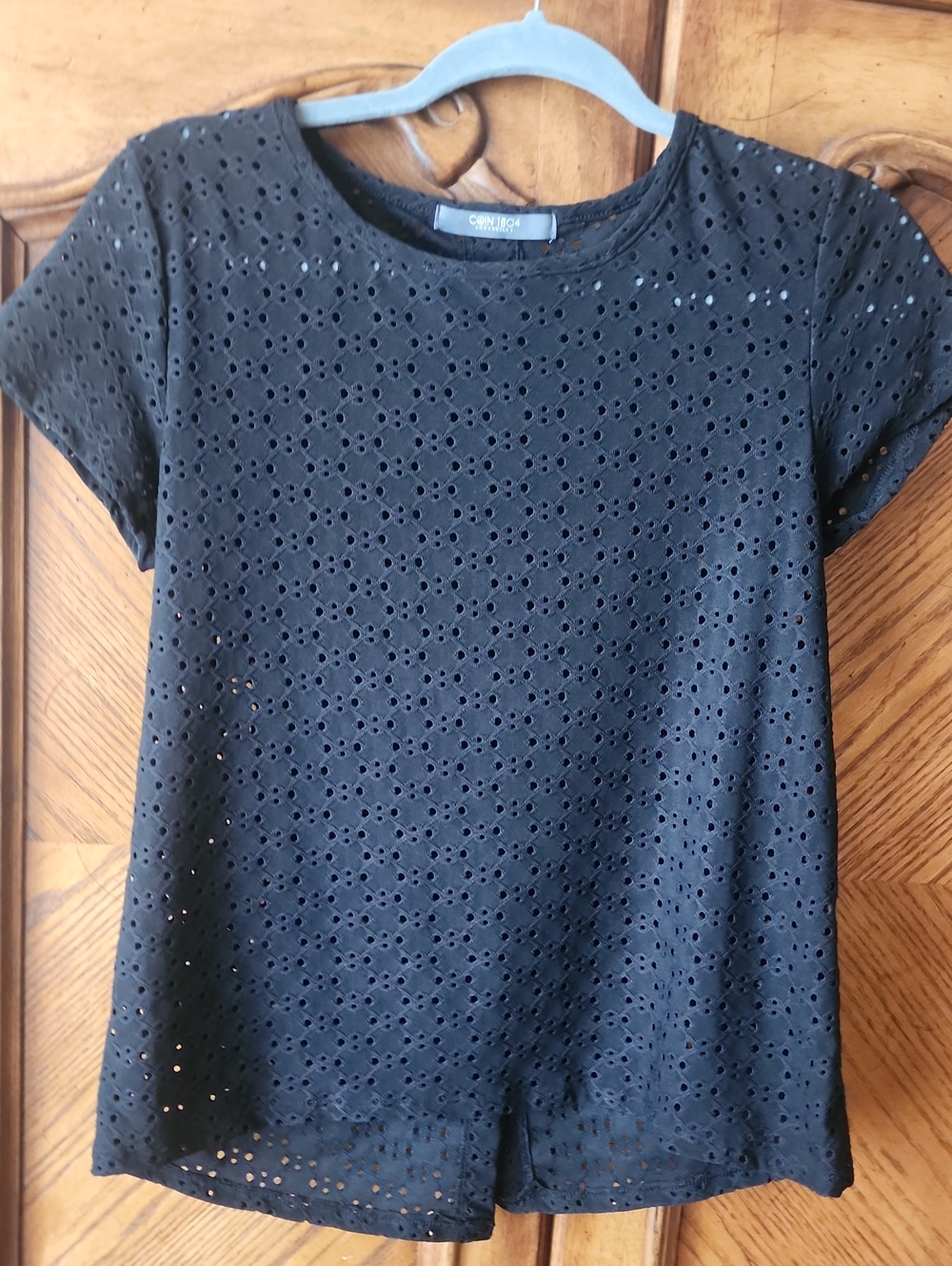 NWOT COIN 1804 Black Eyelet Short Sleeve Top S